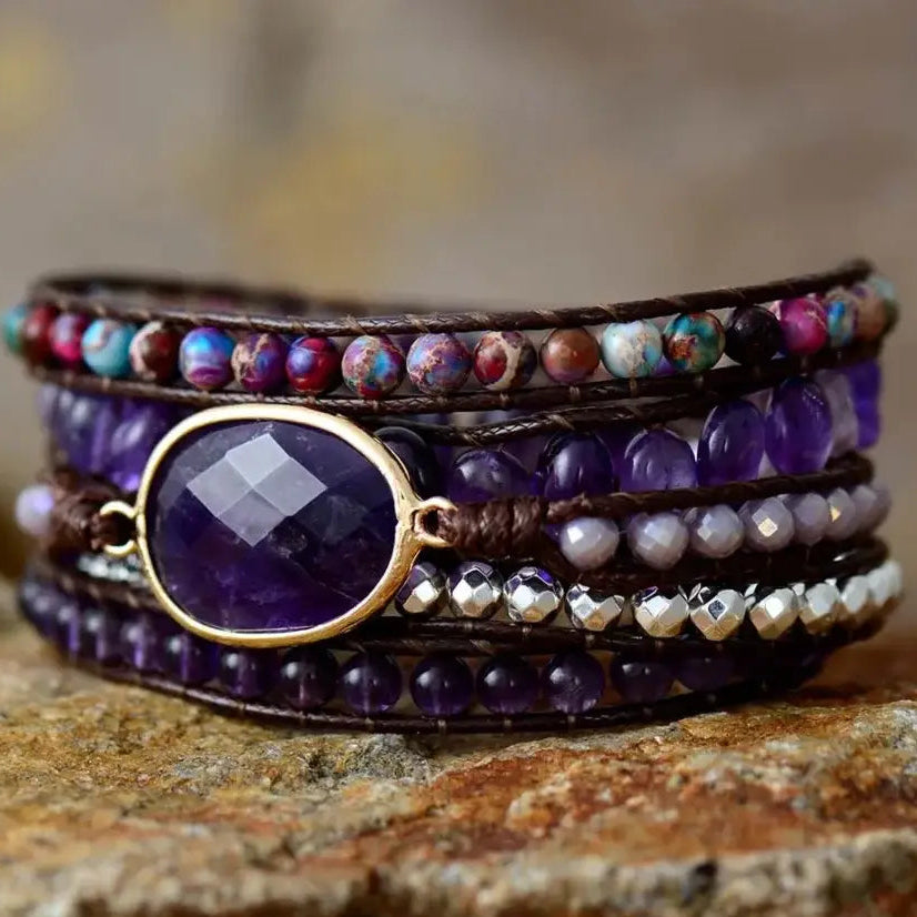 Amethyst & Purple Jasper Wrap Bracelet
