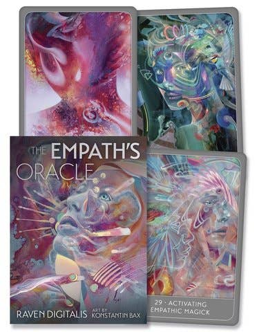 The Empath’s Oracle packaging and illustrated cards by Raven Digitalis and Konstantin Bax