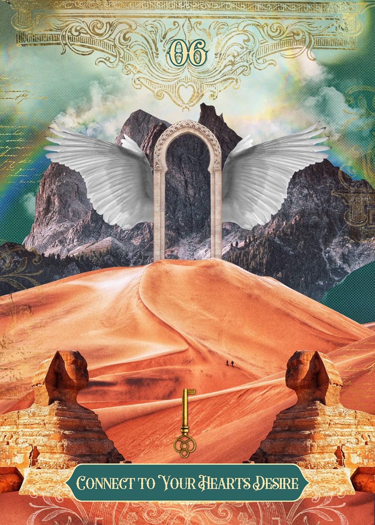 Mystic’s Imaginarium oracle card showing a winged archway and desert landscape