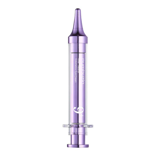 numbuzin - No.9 NAD+ Retinol Volumetox Eye Cream syringe-style applicator pen in metallic lavender purple with a clear barrel, shown upright on a plain white background.