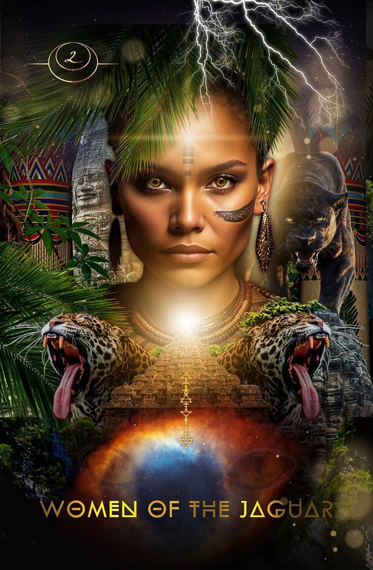 Poster for 'Women of the Jaguar' featuring a woman with panther features and natural elements.