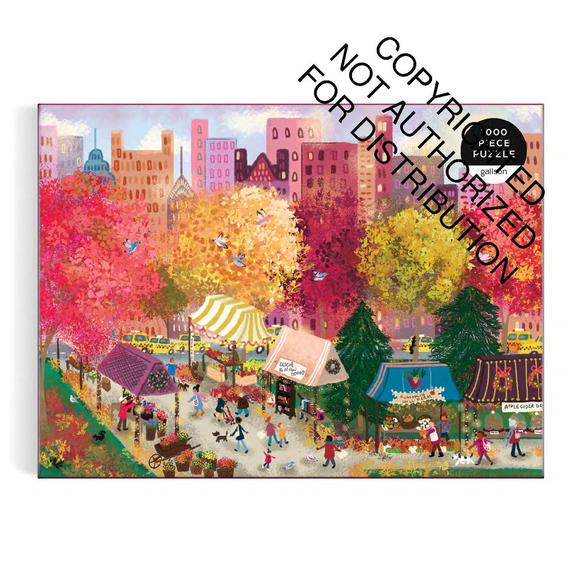 Colorful puzzle box with an illustration of a park scene and city skyline.