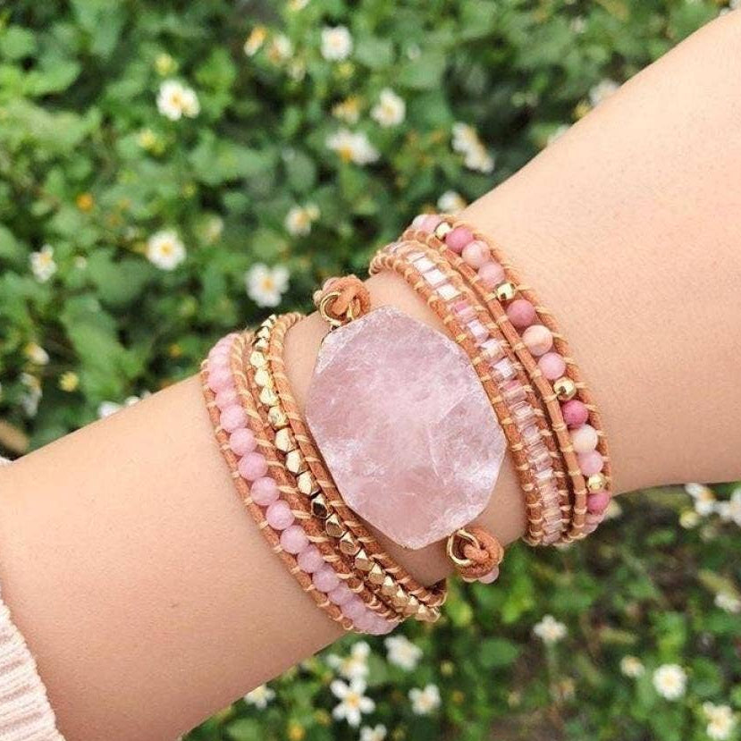 Natural Rose Quartz Heart Chakra Wrap Bracelet
