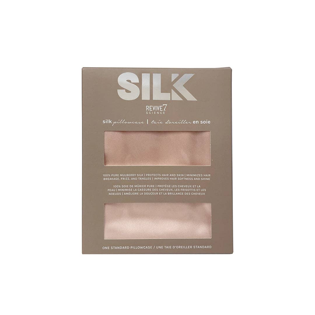 Silk pillowcases by Revive7 in a packaging box on a white background