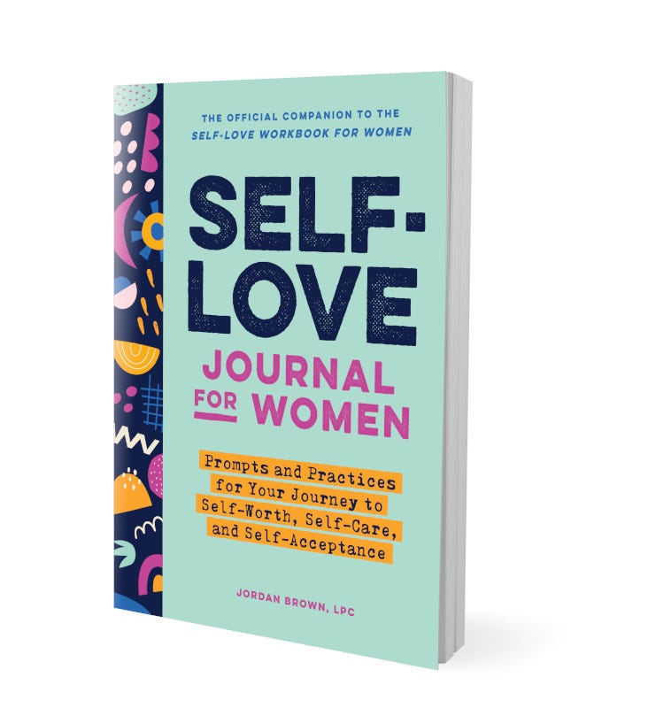 Self-Love Journal for Women by Jordan Brown with a teal cover and colourful patterned spine