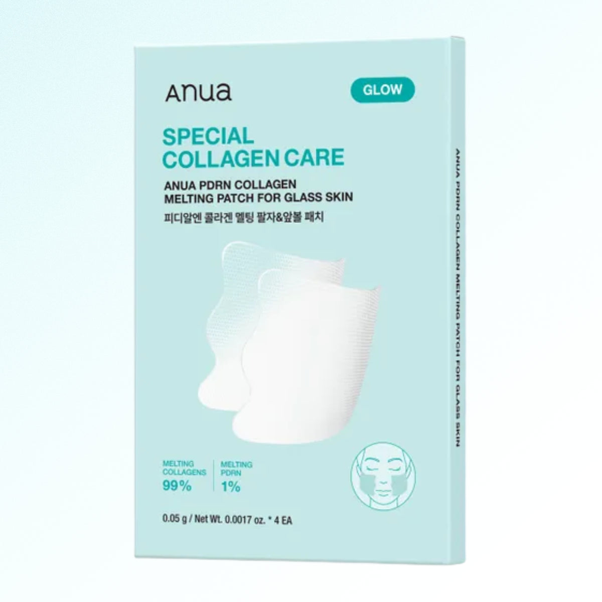 Anua Special Collagen Care Anua Porn Collagen Melting Patch for Glass Skin in a light blue box, featuring white sheet masks on the front.