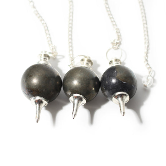 Pyrite Ball and Point Pendulum shown in a group; sold individually