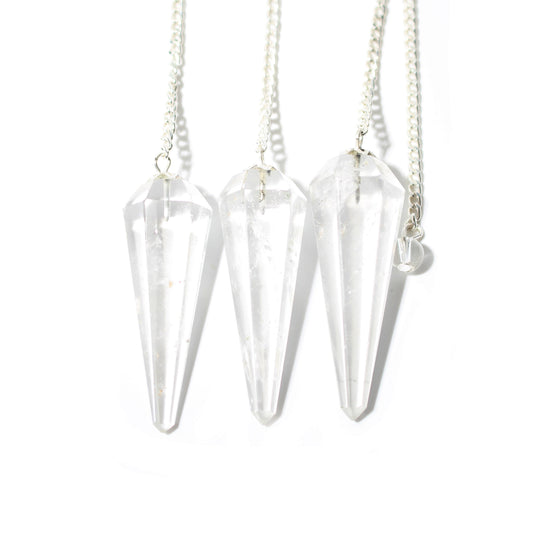 Clear Quartz Pendulum 6 Facet & Bead shown in a group; sold individually