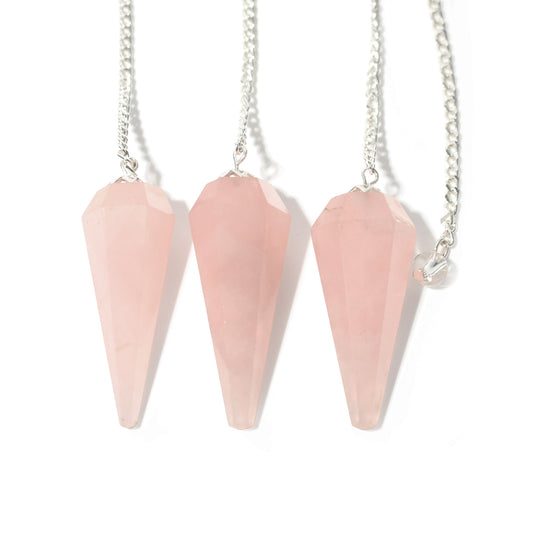 Rose Quartz Pendulum 6 Facet & Bead shown in a group; sold individually