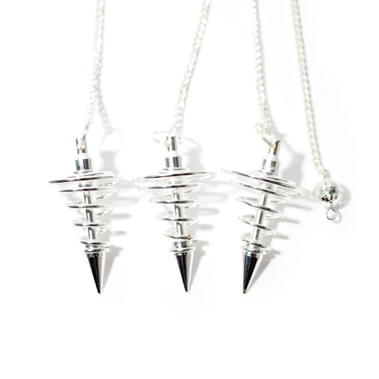 Silver Spiral Metal Pendulum shown in a group; sold individually