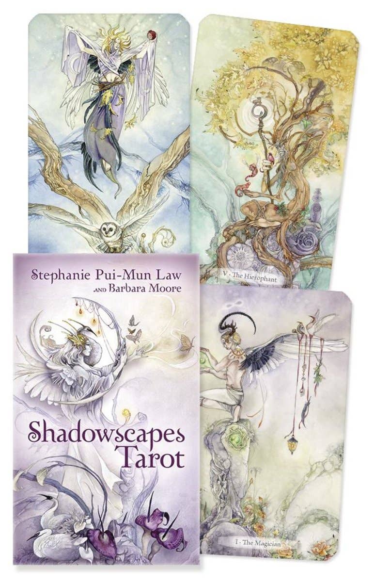 Shadowscapes Tarot Deck box with fantasy watercolour sample cards