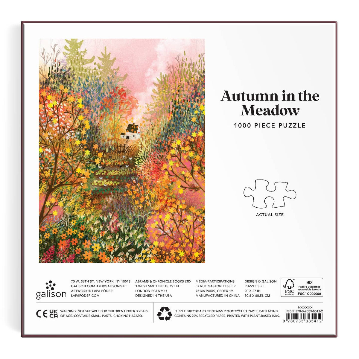 Puzzle box titled 'Autumn in the Meadow' with a colorful illustration of a dog in a forest.