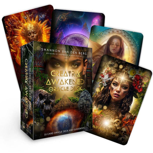 Creatrix Awakened Oracle Deck packaging with tarot cards displayed