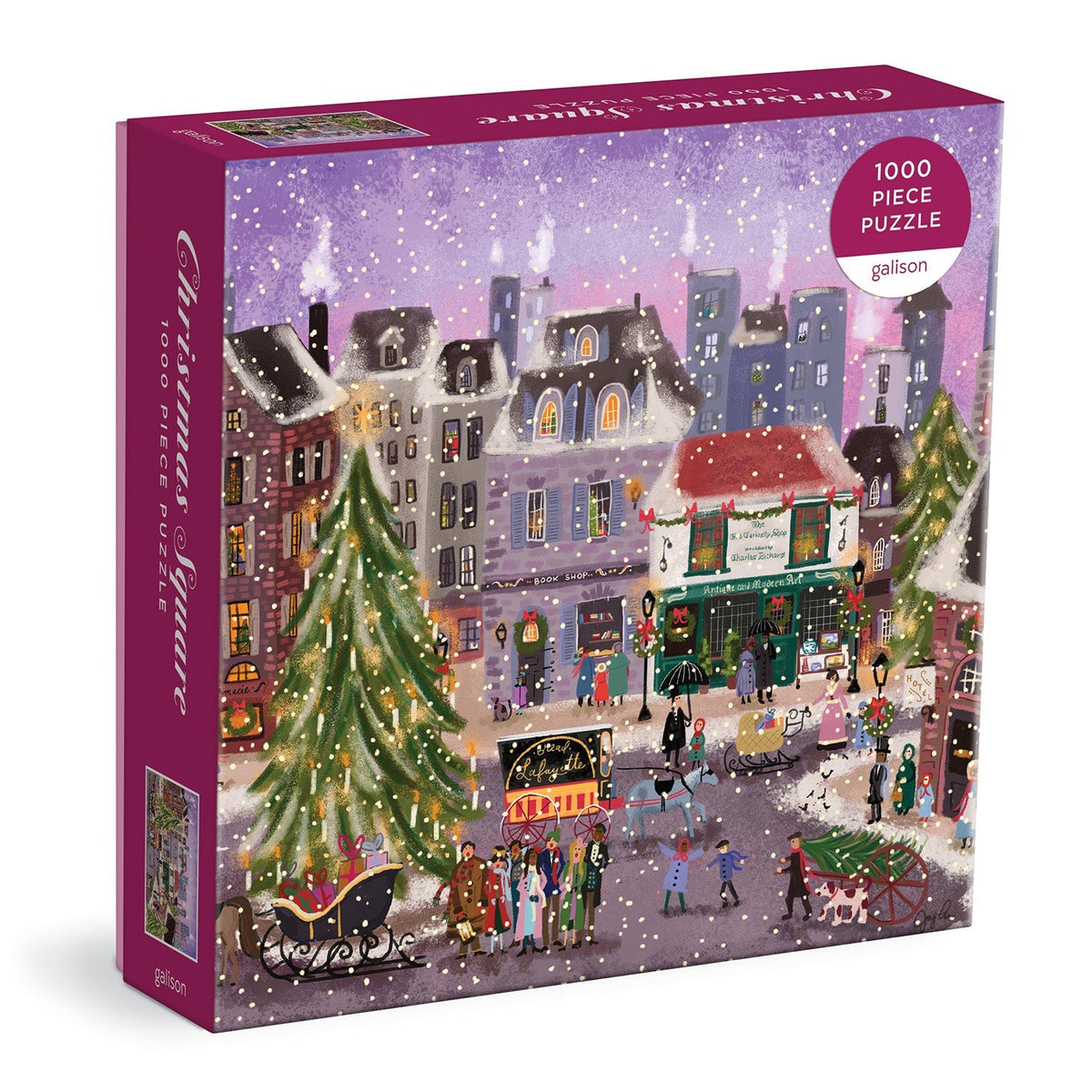 Joy Laforme Christmas Square 1000-piece puzzle box showing a snowy festive village